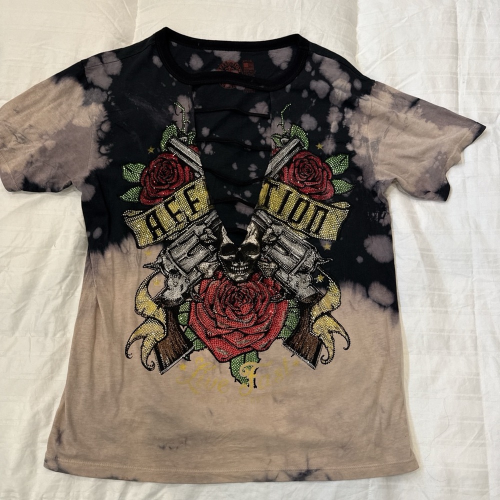 Affliction  Black and Tan rhinestone T-Shirt